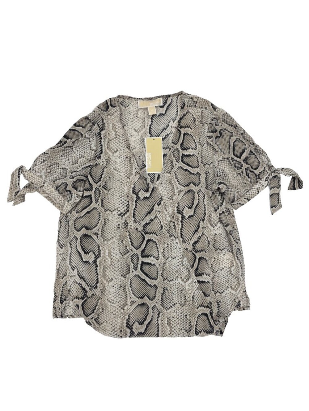 Michael Kors Blouse Top Women Size XS Snake Animal Print Short Sleeve V-Neck